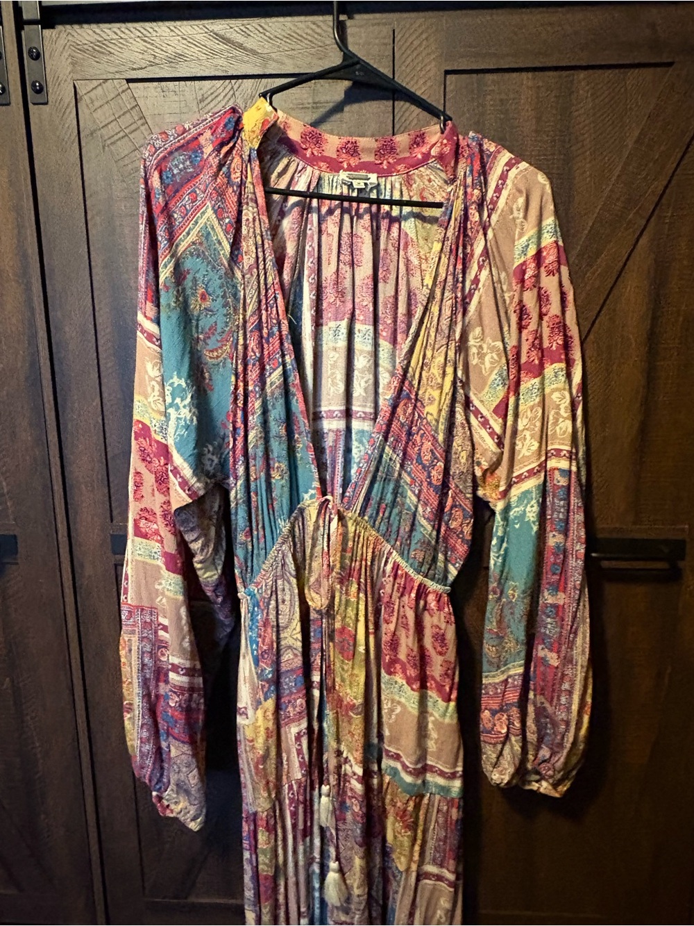 Buckle Multi-Color Boho Maxi Cardigan - Teal, Maroon, Beige